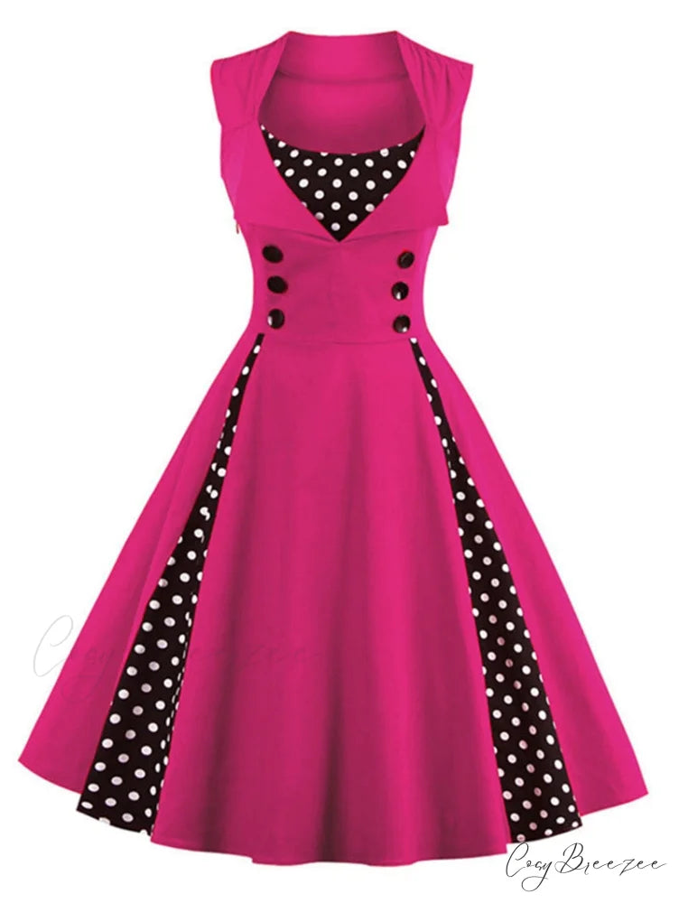 Vintage Dot Retro - Women’s Warm-Season Pin Swing Casual Tunic Party Rockabilly Vestidos Up Gown S-4XL rose / S