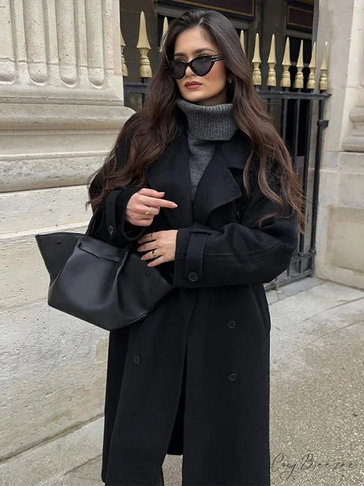 Vintage Double-Breasted Turn-Down Coat overcoats-241228