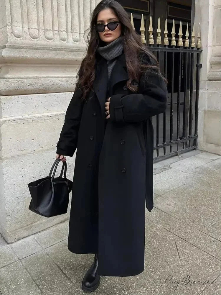 Vintage Double-Breasted Turn-Down Coat overcoats-241228