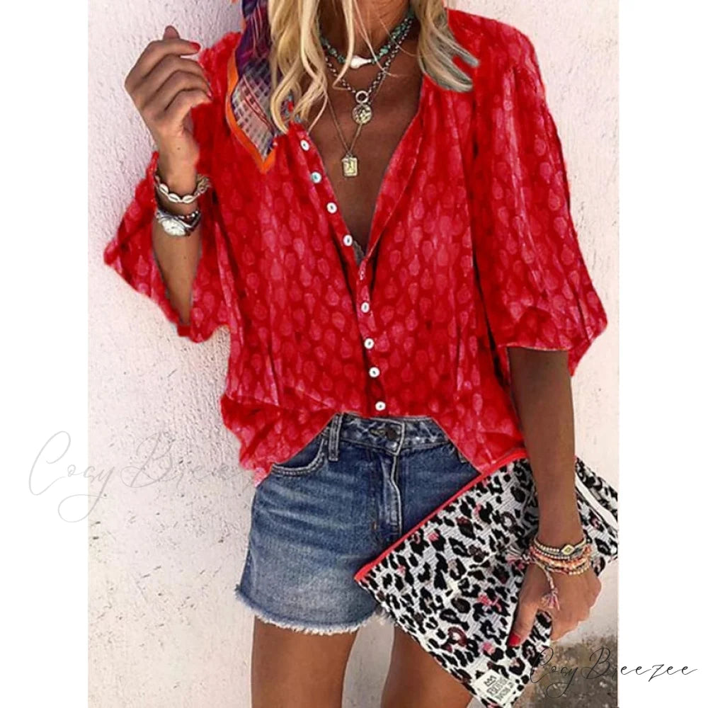 Vintage Elegant Women’s Top Red / S