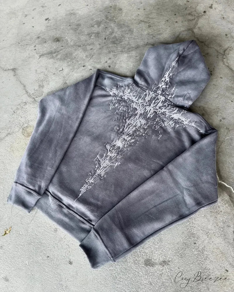 Vintage Embroidery Oversized Hoodie Grey / M hoodies-241228