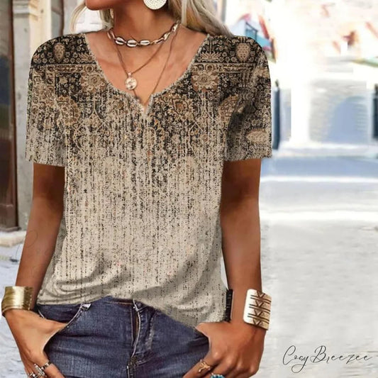 Vintage Ethnic Design Tee Khaki / S