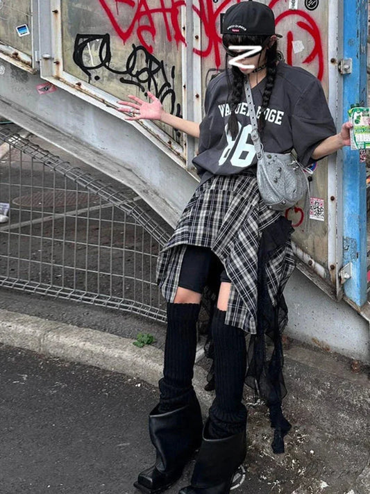 Vintage Fashion Women’s Irregular Plaid Ribbon Design 2024 Summer Trendy High Waist A-line Mini Skirt