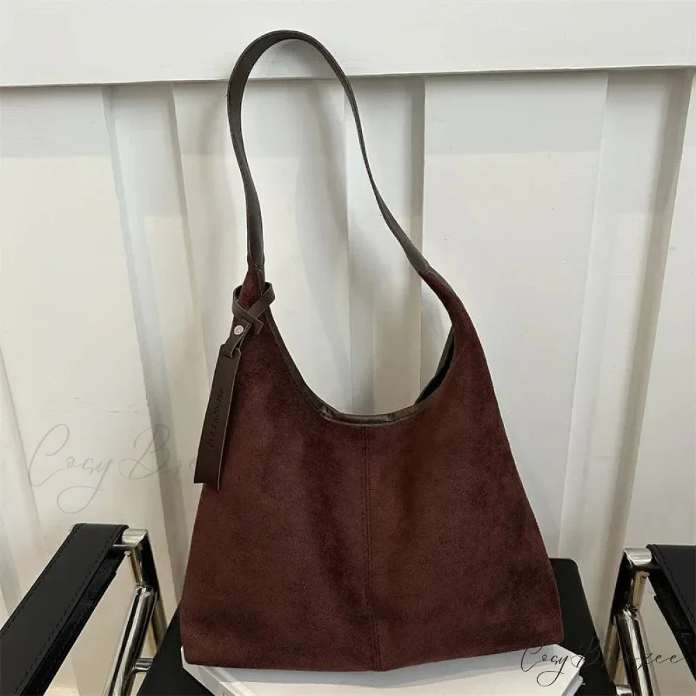 Vintage Faux Suede Large Shoulder Bag Coffee shoulder-250126