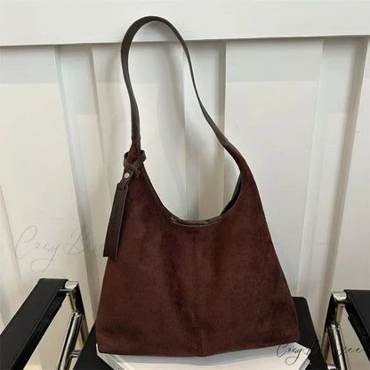 Vintage Faux Suede Large Shoulder Bag Coffee shoulder-250126