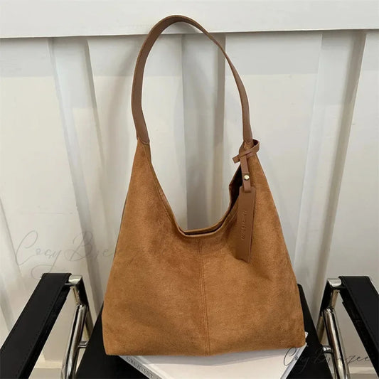 Vintage Faux Suede Large Shoulder Bag Light brown shoulder-250126