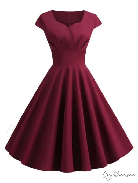 Vintage Fit and Flare Dress - Fashion Neck S / COBALT BLUE