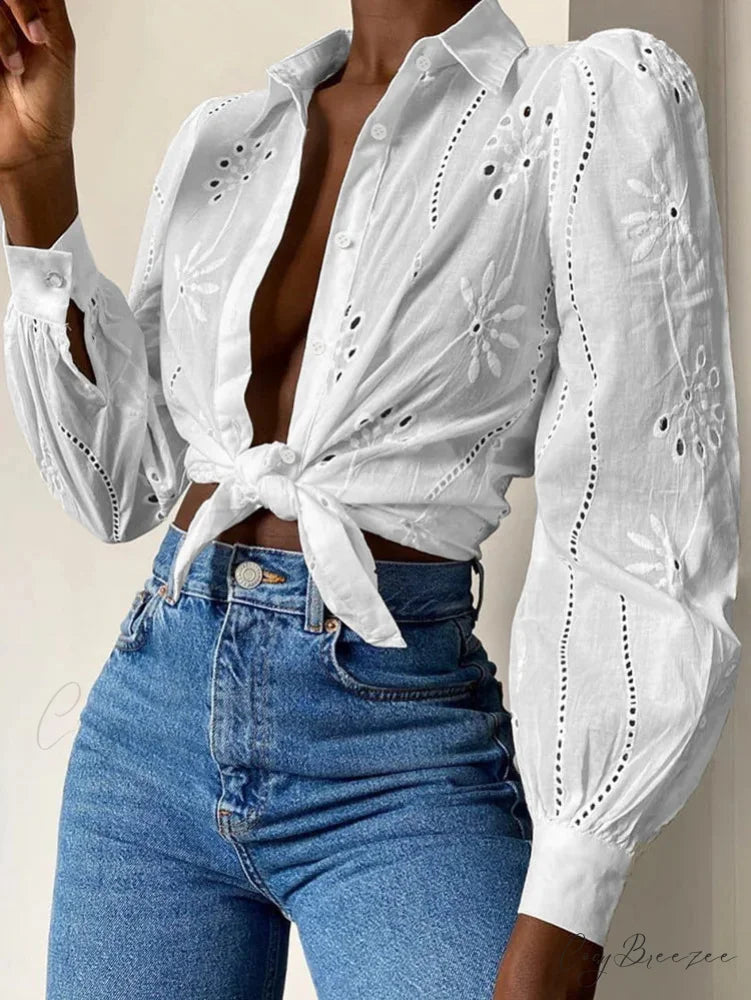 Vintage Floral Embroidery Hollow Out Puff Sleeve Blouse bohoblouse-250126