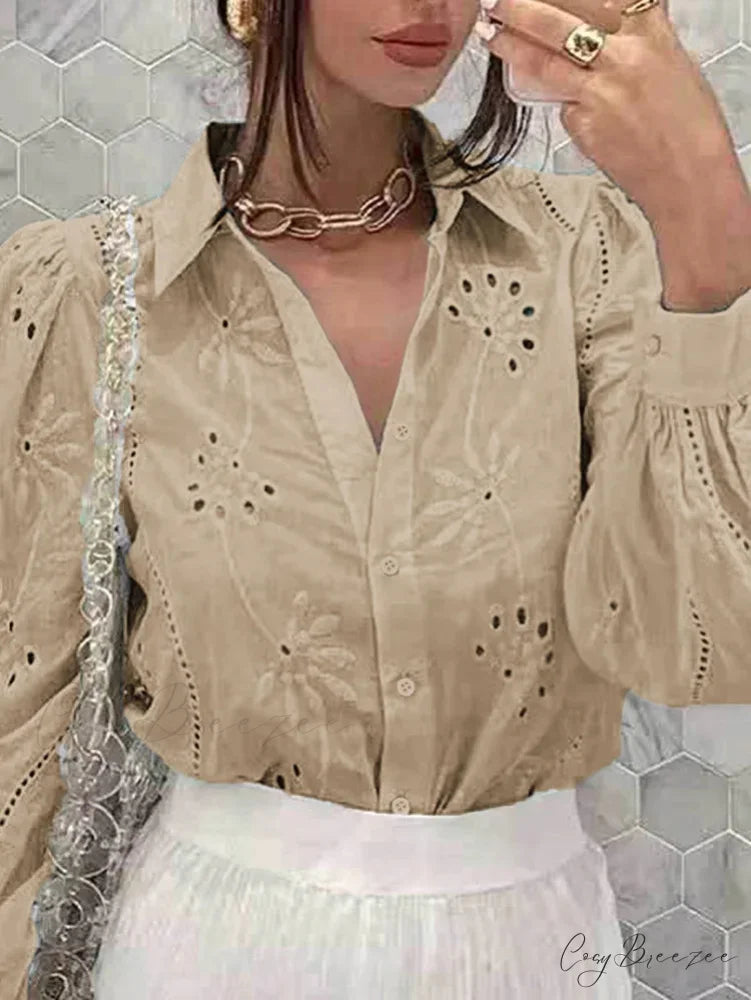Vintage Floral Embroidery Hollow Out Puff Sleeve Blouse bohoblouse-250126