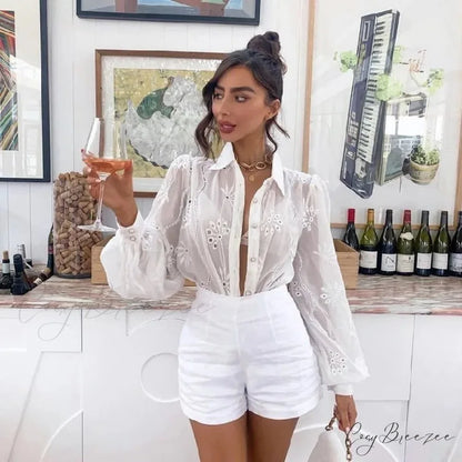 Vintage Floral Embroidery Hollow Out Puff Sleeve Blouse bohoblouse-250126