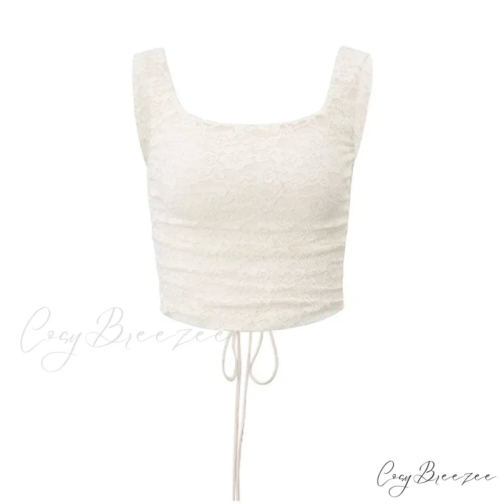 Vintage Floral Lace Corset Top and Skirt Sets Sexy Backless Bandage Midi Dress WHITE / S