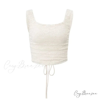 Vintage Floral Lace Corset Top and Skirt Sets Sexy Backless Bandage Midi Dress WHITE / S