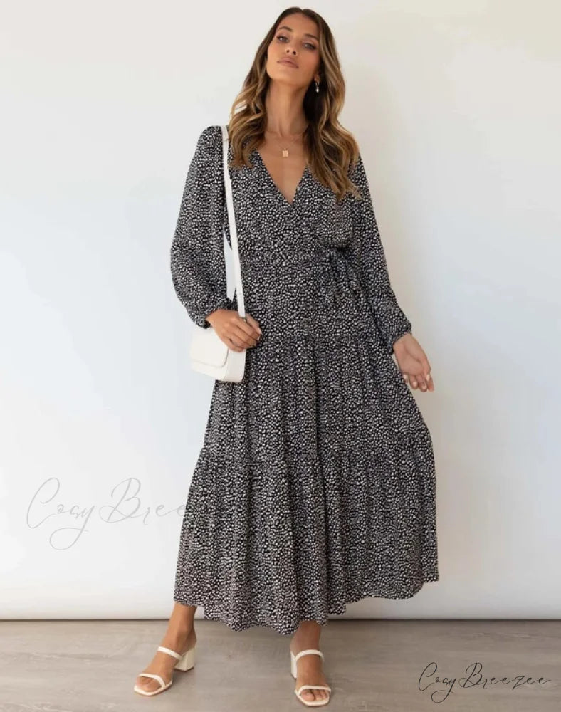 Vintage Floral Print Long Sleeve Maxi Dress for Women - Autumn/Winter Casual Style