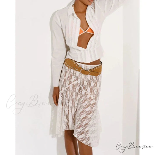 Vintage Floral Sheer Holiday Beach Chic Skirt WHITE / S skirt-250126