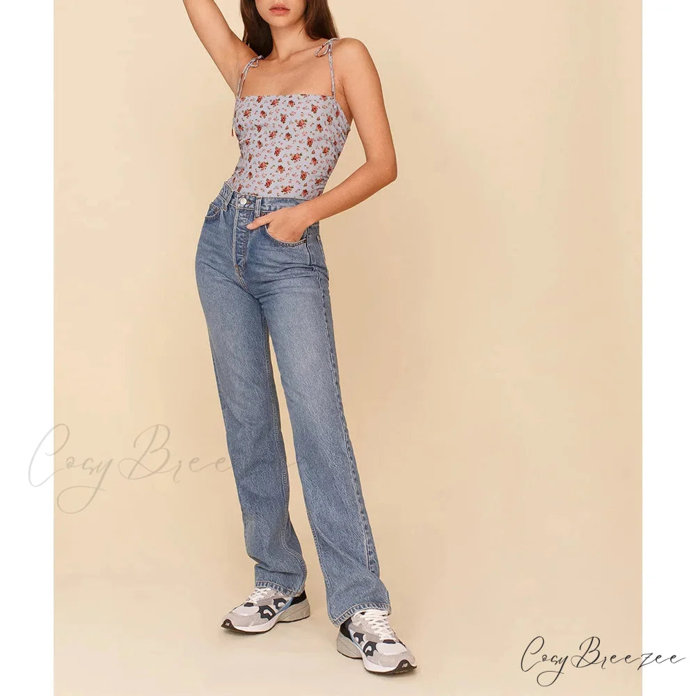 Vintage Floral Smocked Tie Strap Slim Fitted Crop Cami Top croptop-250126