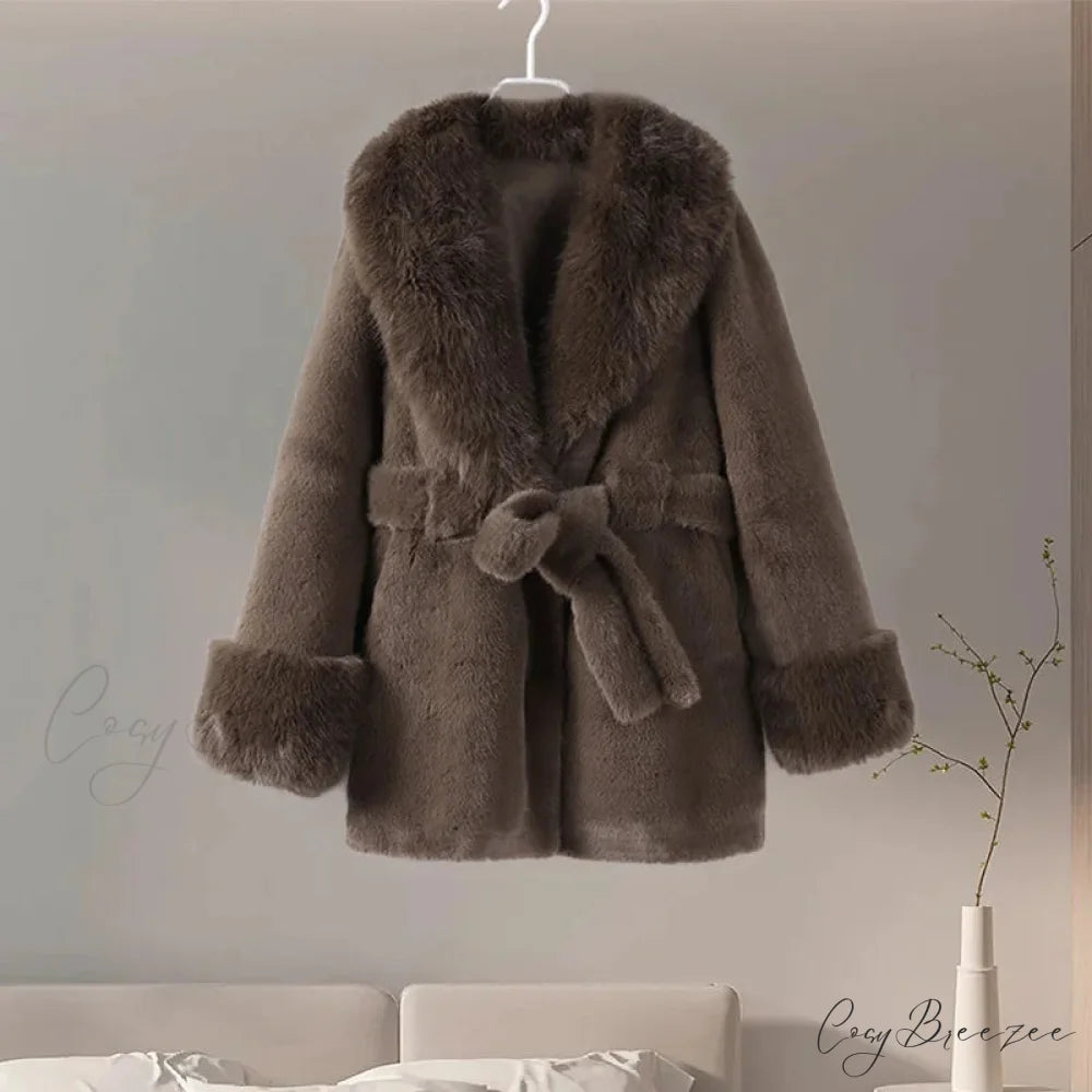 Vintage Fox Fur Belted Luxury Coat Brown / L coats-241228