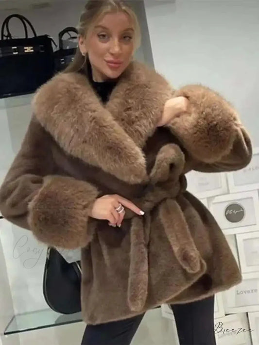 Vintage Fox Fur Belted Luxury Coat Leopard / L coats-241228