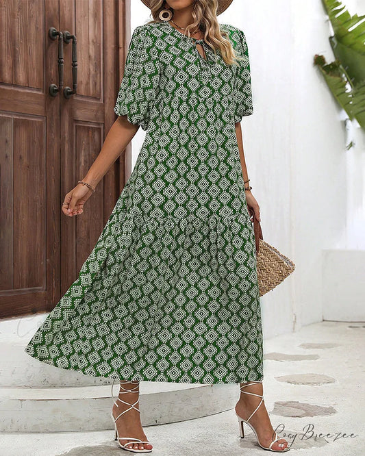 Vintage geometric print maxi dress Green / S