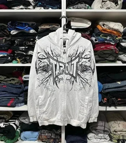 Vintage Gothic Skull Zip-Up Hoodie white / S hoodies-241228