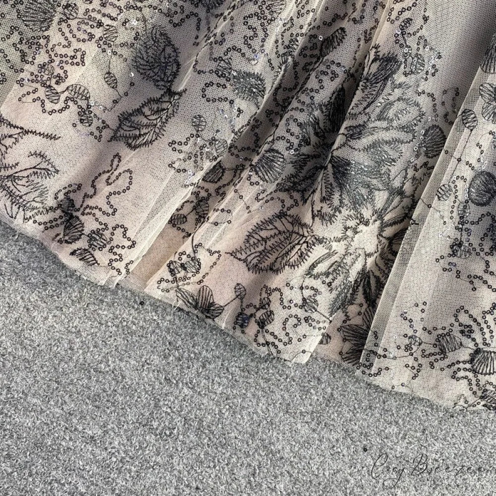 Vintage Gown Printing Round Puff Gown Ladies Bandage Knitted A Party Neck Mesh Arm Stitching Elegant Women’s Line Dress