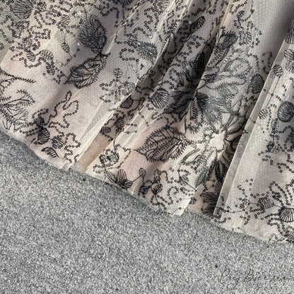 Vintage Gown Printing Round Puff Gown Ladies Bandage Knitted A Party Neck Mesh Arm Stitching Elegant Women’s Line Dress