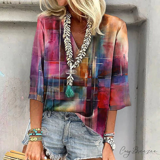 Vintage Gradient Blouse Colorful in Design Multicolor / S