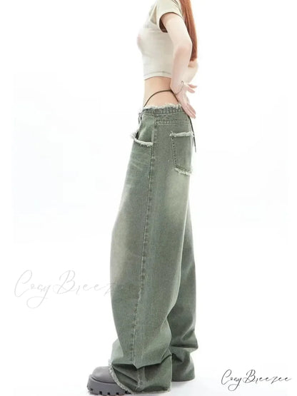 Vintage Green Wide Leg High Street High Waisted Drape Straight Leg Vintage Women’s Jean