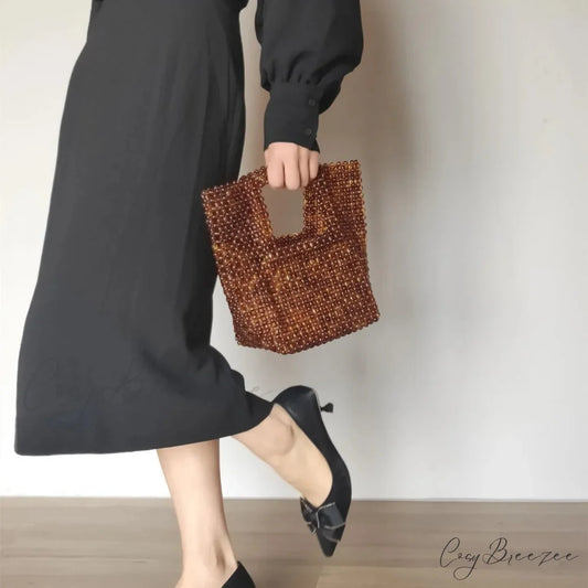 Vintage Handwoven Acrylic Square Clutch Gold / (20cm clutchbag-250126