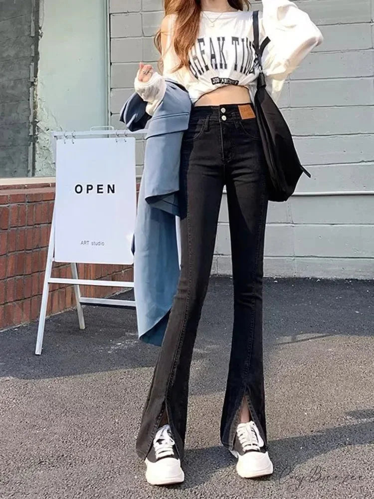 Vintage Harajuku Teenagers Y2k Aesthetic Clothing Autumn Baggy Fashion Clothes for Women’s Jean BLACK / XS