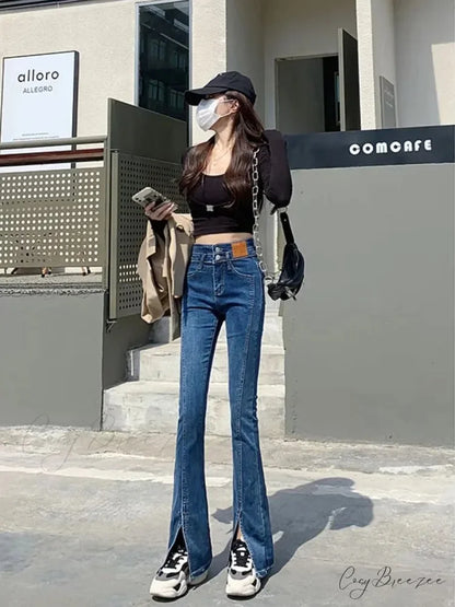 Vintage Harajuku Teenagers Y2k Aesthetic Clothing Autumn Baggy Fashion Clothes for Women’s Jean Deep Blue / XS