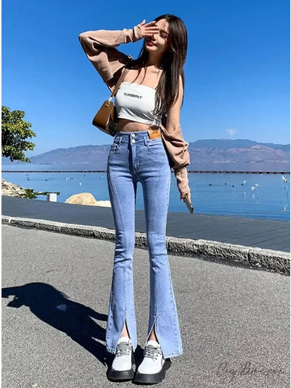 Vintage Harajuku Teenagers Y2k Aesthetic Clothing Autumn Baggy Fashion Clothes for Women’s Jean Light Blue / XS
