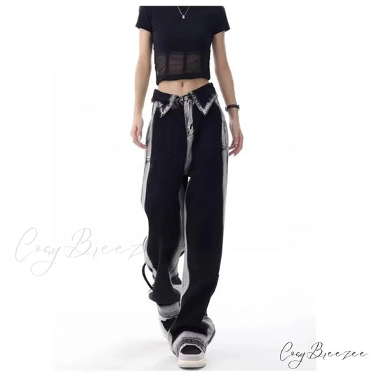 Vintage Harajuku Teenagers Y2k Aesthetic Clothing Autumn Baggy Jean BLACK / XS