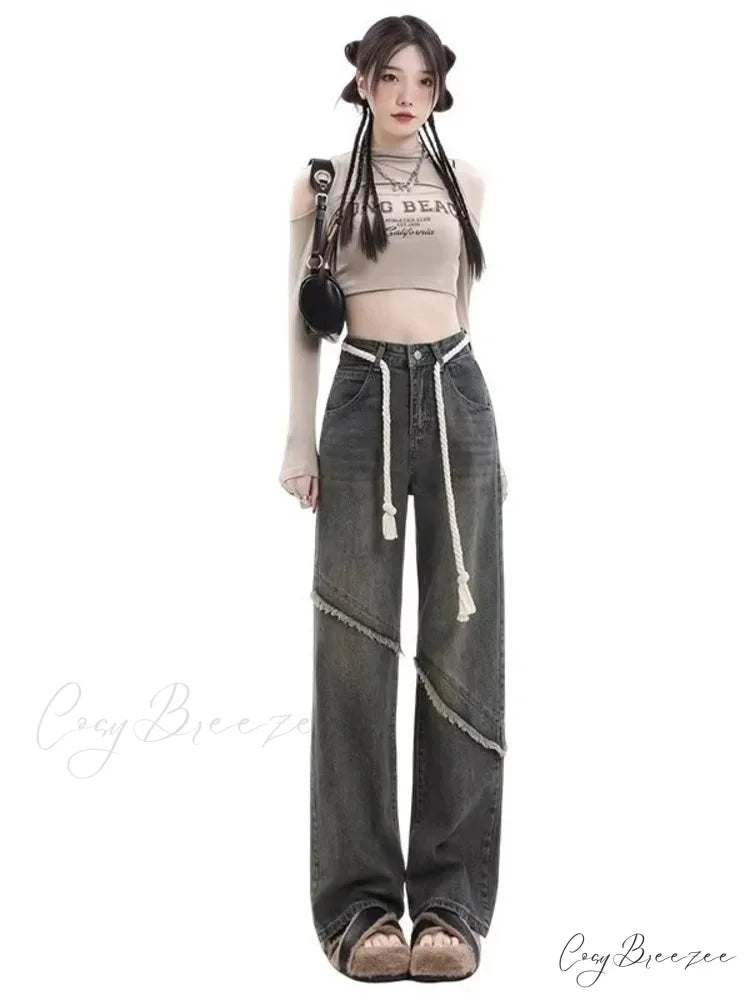 Vintage Harajuku Women Clothes For Teenagers Y2k Aesthetic Clothing Autumn Baggy Jean