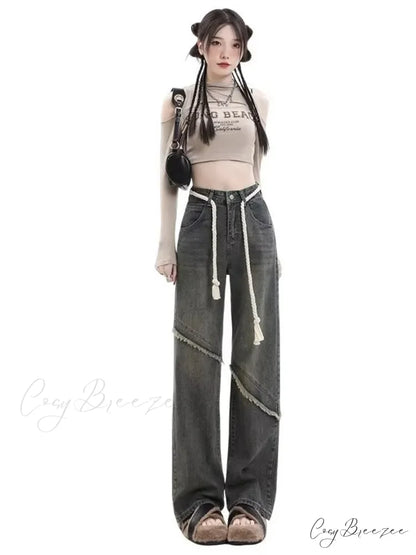 Vintage Harajuku Women Clothes For Teenagers Y2k Aesthetic Clothing Autumn Baggy Jean