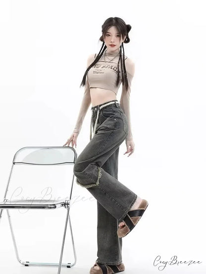 Vintage Harajuku Women Clothes For Teenagers Y2k Aesthetic Clothing Autumn Baggy Jean