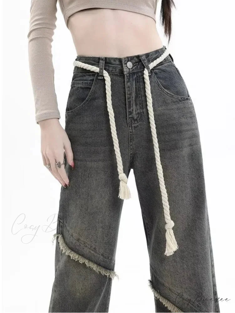 Vintage Harajuku Women Clothes For Teenagers Y2k Aesthetic Clothing Autumn Baggy Jean