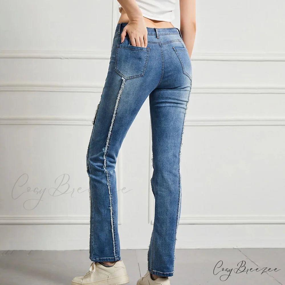 Vintage High Elastic Cargo Pantalones Jeans