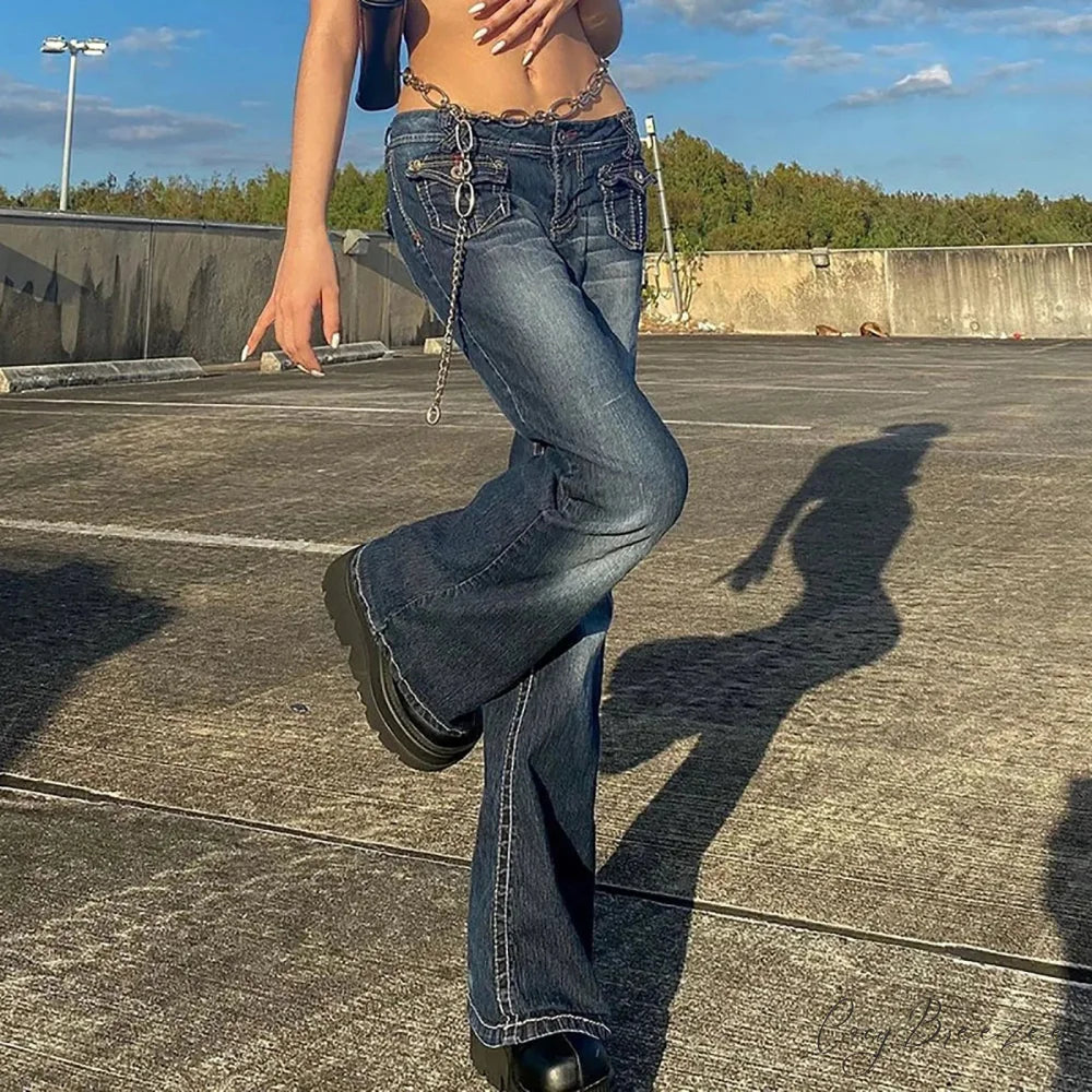 Vintage High Waist Street Shot Y2K Jeans Blue / S