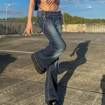 Vintage High Waist Street Shot Y2K Jeans Blue / S