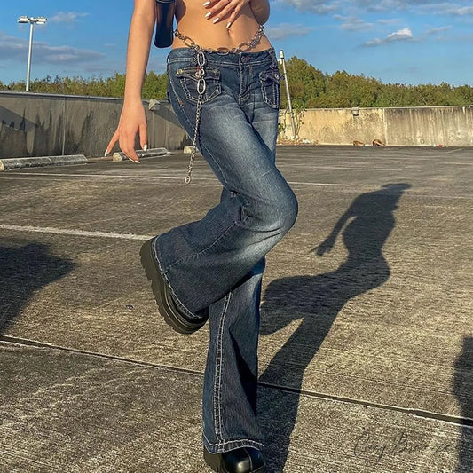 Vintage High Waist Street Shot Y2K Jeans Blue / S