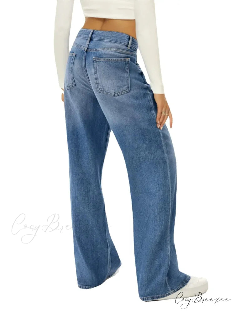 Vintage High Waist Wide Leg Blue Baggy Streetwear Harajuku Straight Fashionable Casual Elegant Stylish Jean