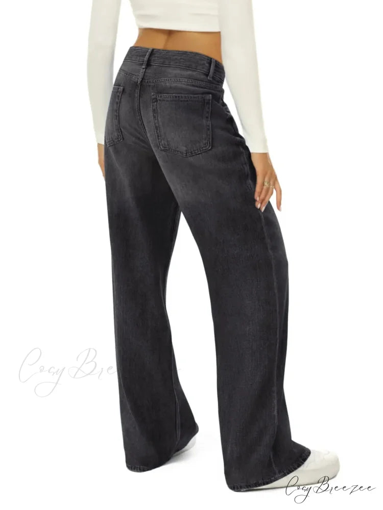Vintage High Waist Wide Leg Blue Baggy Streetwear Harajuku Straight Fashionable Casual Elegant Stylish Jean