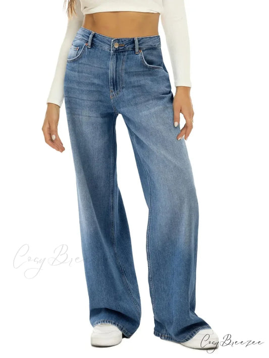 Vintage High Waist Wide Leg Blue Baggy Streetwear Harajuku Straight Fashionable Casual Elegant Stylish Jean Blue / S