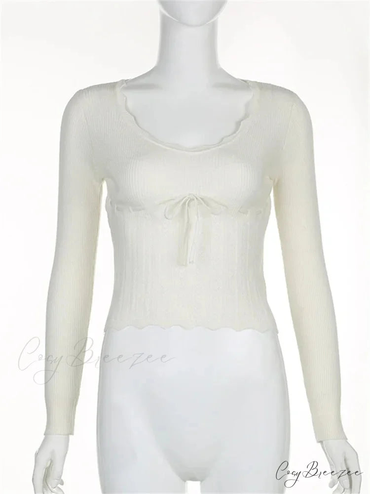 Vintage Knitted Low Cut Round Neck Slim Fit Ribbed T-shirts