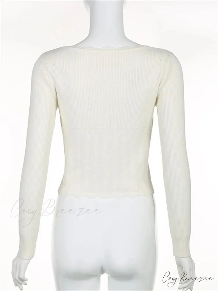 Vintage Knitted Low Cut Round Neck Slim Fit Ribbed T-shirts