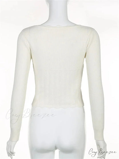 Vintage Knitted Low Cut Round Neck Slim Fit Ribbed T-shirts