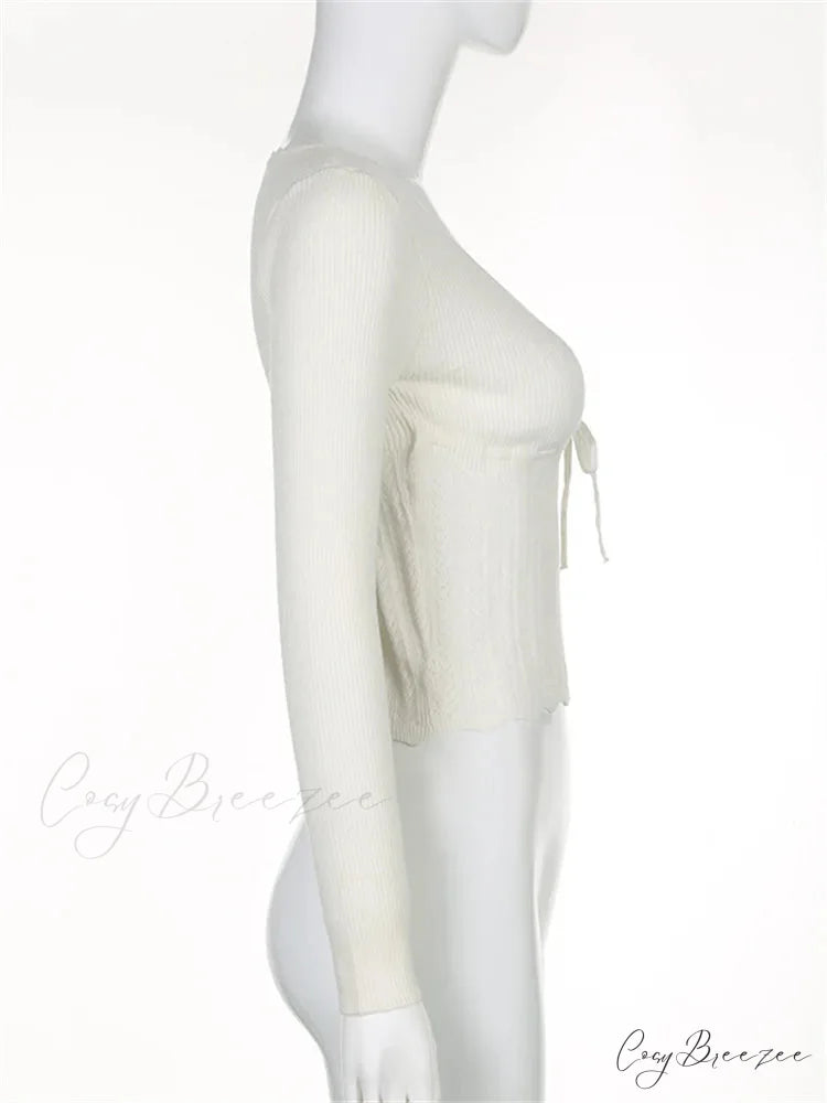 Vintage Knitted Low Cut Round Neck Slim Fit Ribbed T-shirts
