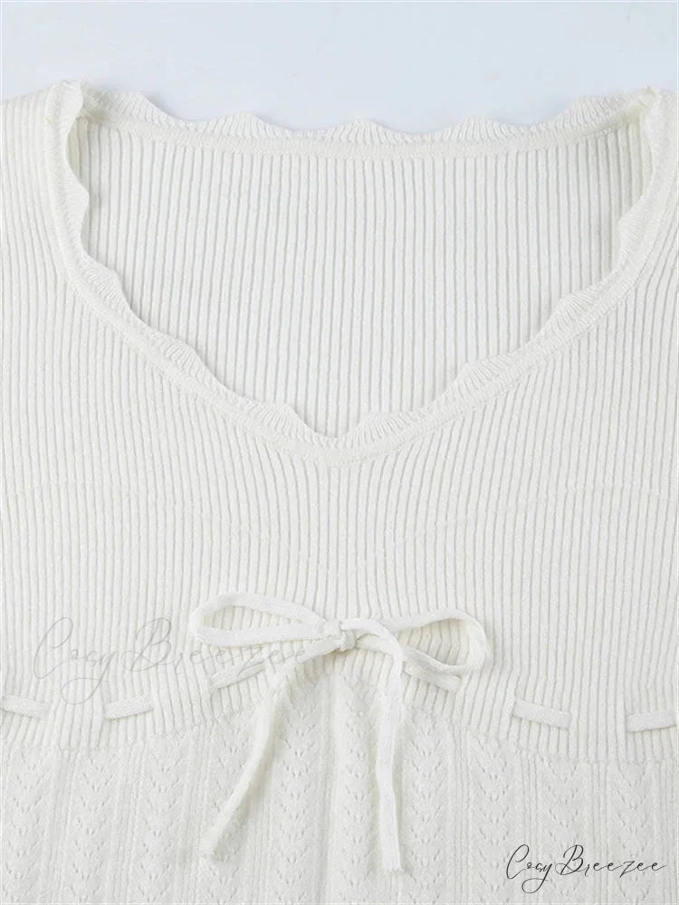 Vintage Knitted Low Cut Round Neck Slim Fit Ribbed T-shirts