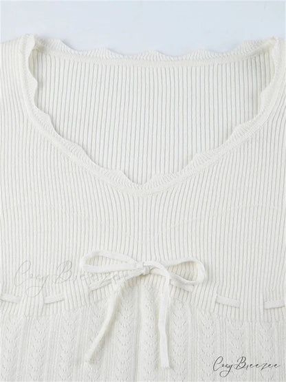 Vintage Knitted Low Cut Round Neck Slim Fit Ribbed T-shirts