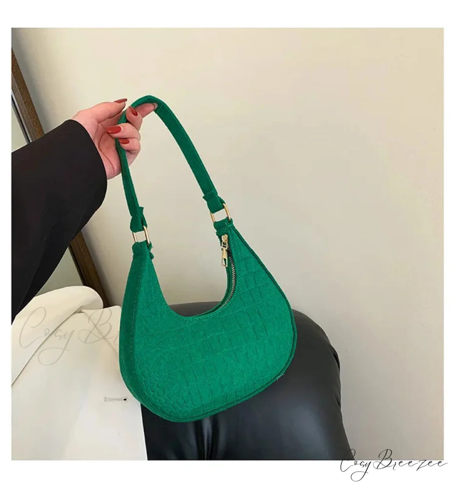 Vintage Korean Solid Dumpling Underarm Bag Green shoulder-250126